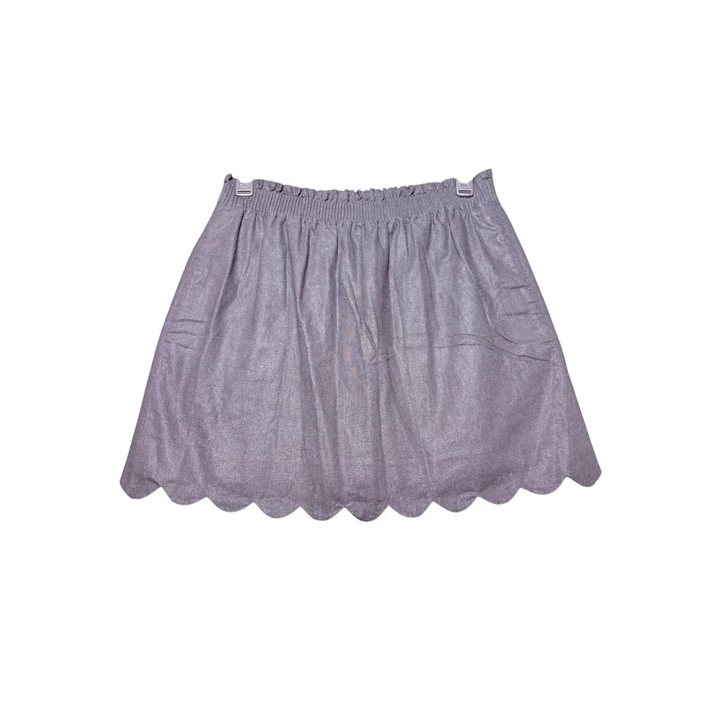 J. Crew Skirt Women 12 Black‎ Excellent Scalloped Hem Elastic Waist Linen Blend